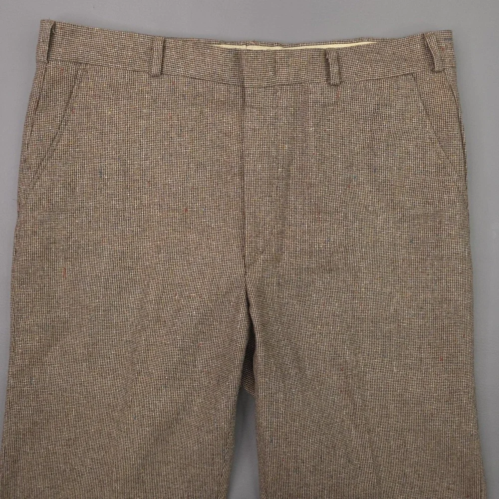 Gargini Pants Mens 36x30 Brown Flecked Wool Tweed Check Pleated Dress Trousers